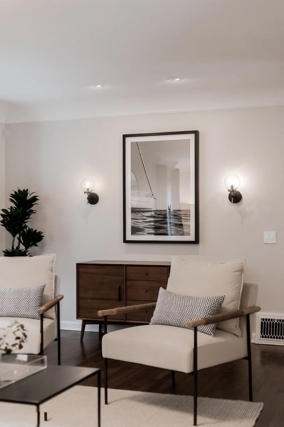 Large framed photo in a living room